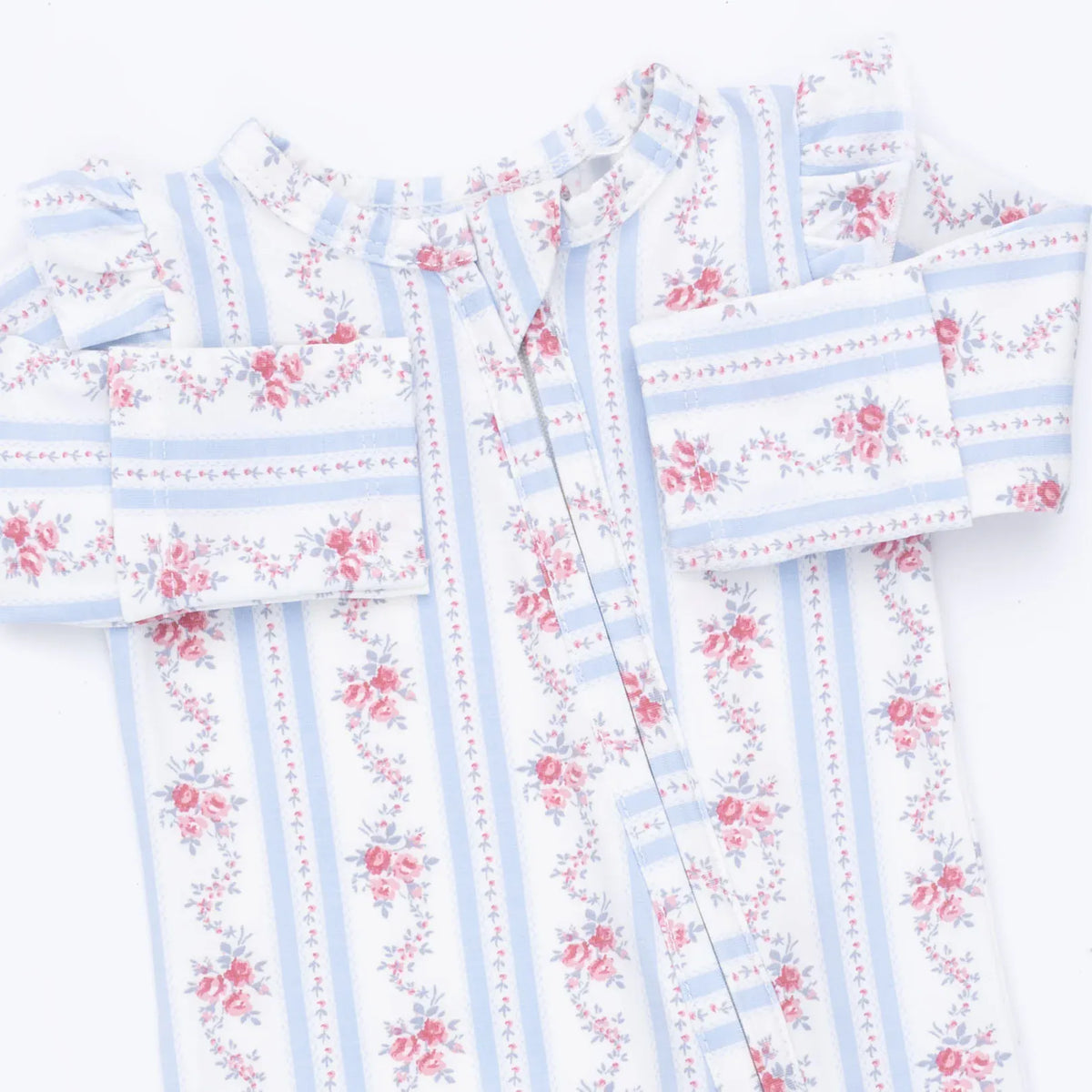 Anna Floral Stripe 2 Way Ruffle Sleeve Zipper Footie