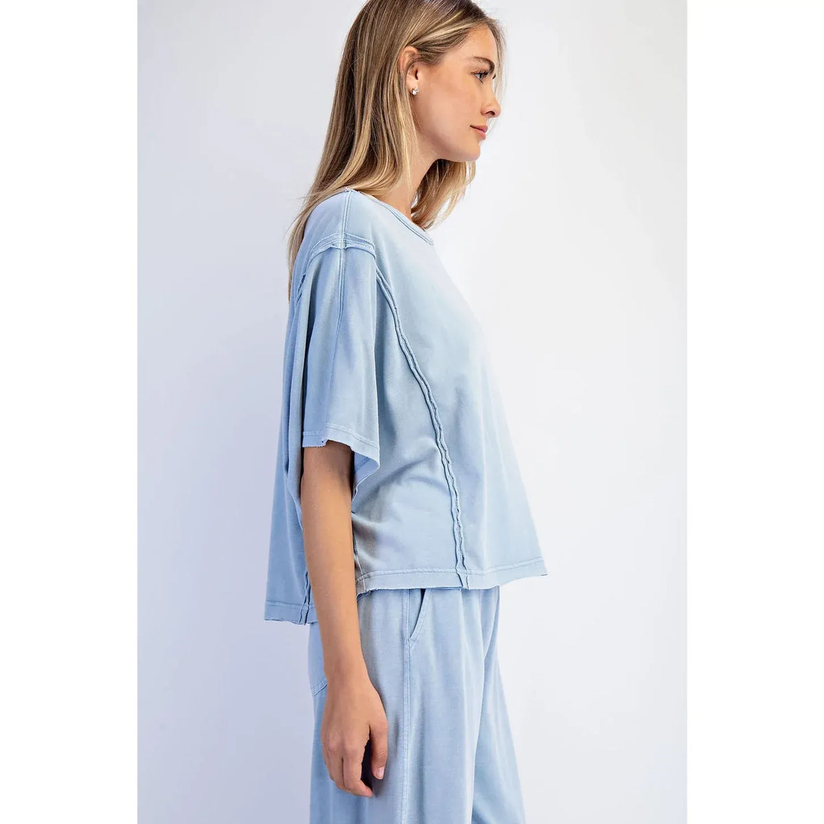 Mineral Washed Boxy Top & Barrel Pant Set in Utility Blue