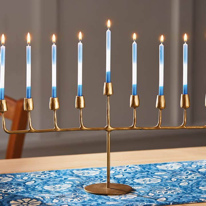 tag Antique Brass Gold Curved Menorah Candle Holder for Taper Candles - Little Miss Muffin Children & Home