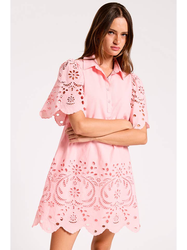 Scallop Embroidered Mini Dress