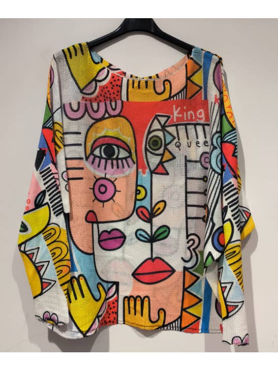King & Queen "Picasso" Long Sleeve Printed Sweater