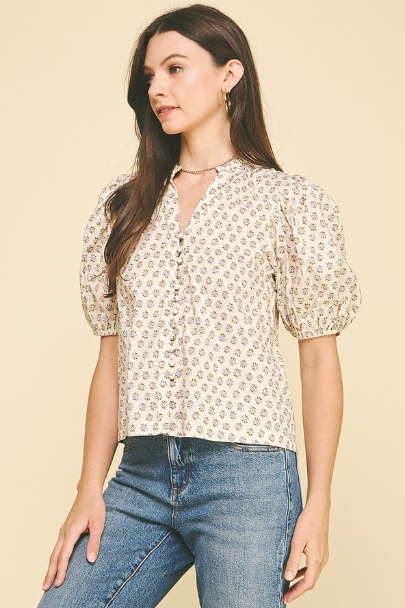 Pinch Cream Floral Print Puffed Sleeve Blouse - Little Miss Muffin Children & Home