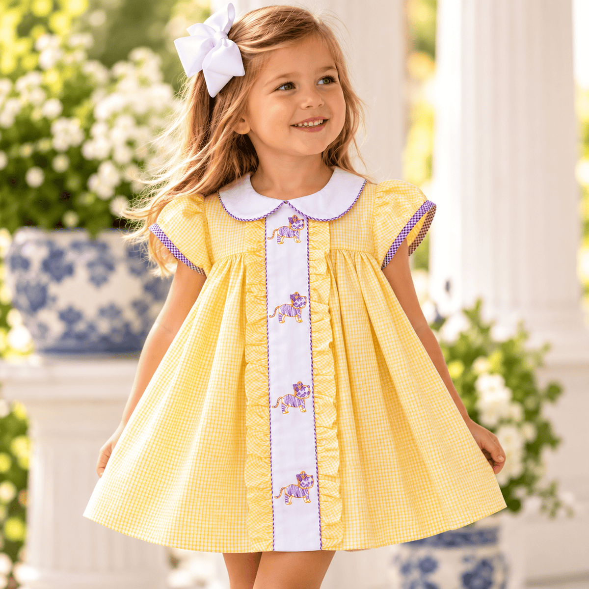 Lulu Bebe Molly LSU Tigers Yellow Gingham Baby Dress - Little Miss Muffin Children & Home