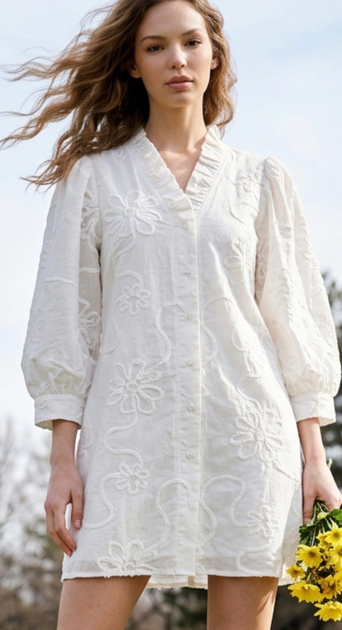 White Floral Embroidered Dress