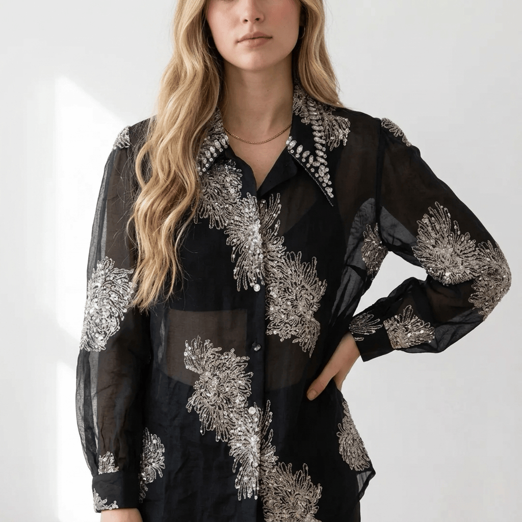 Pumba Black Organza Long Sleeve Shirt by Timmy Woods Beverly Hills