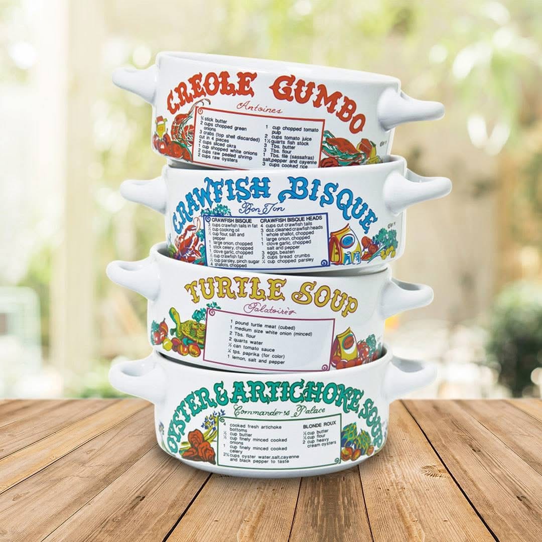 New Orleans Restaurant Recipe Soup Bowls with Handles | Set of 4 | Ceramic | Youngberg & Co