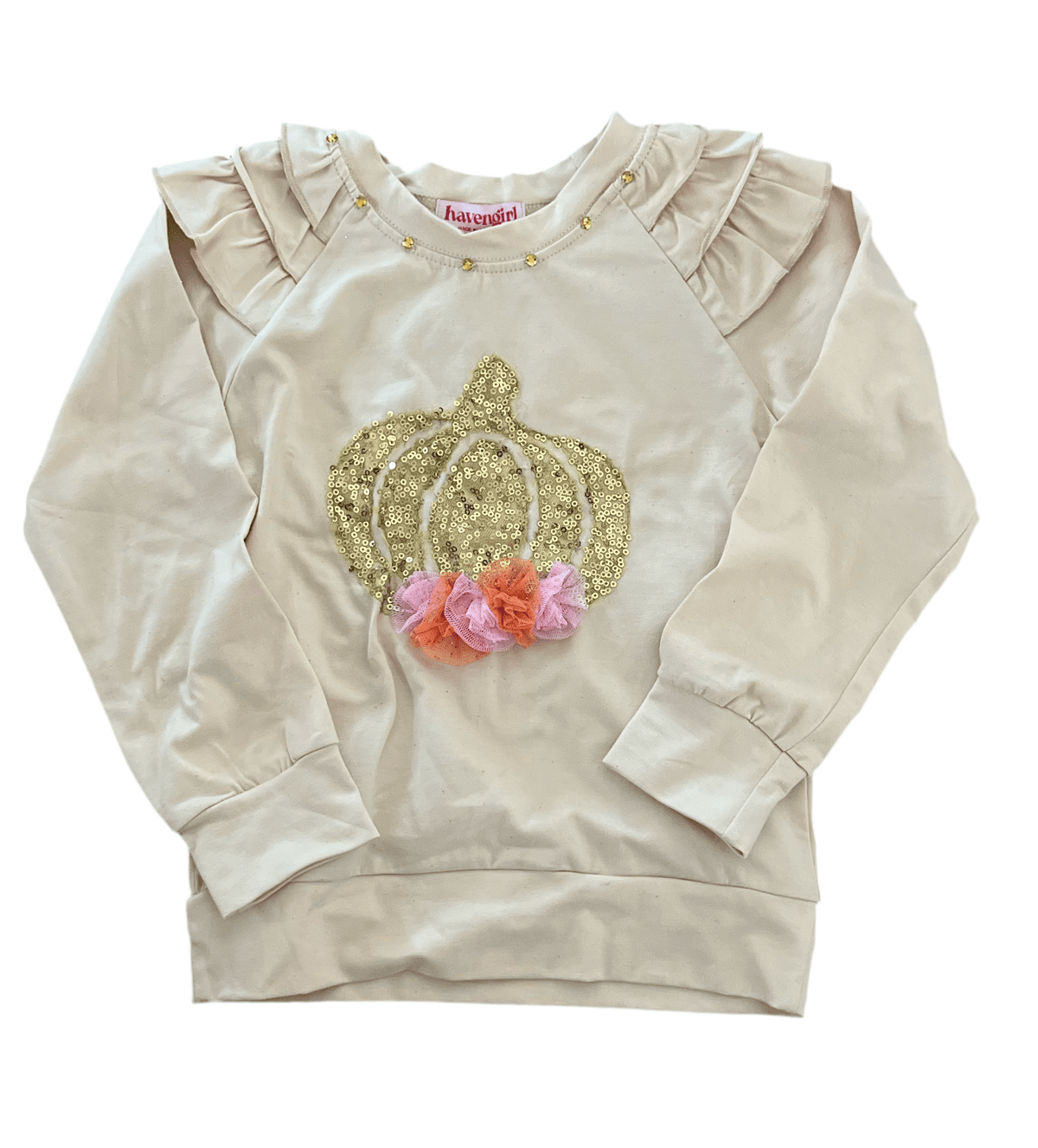Pumpkin tulle and sequin long sleeve tee for girls
