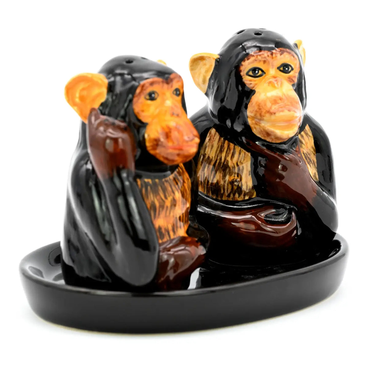 Monkey Salt and Pepper Shaker on Black Ceramic Tray