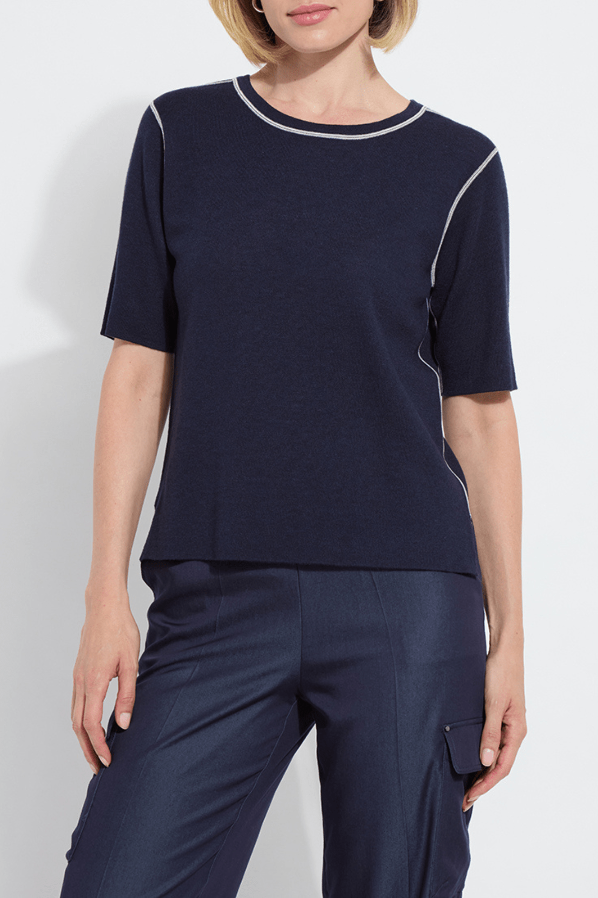 Odessa Reversible Knit Short Sleeve Tee in True Navy by Lysse