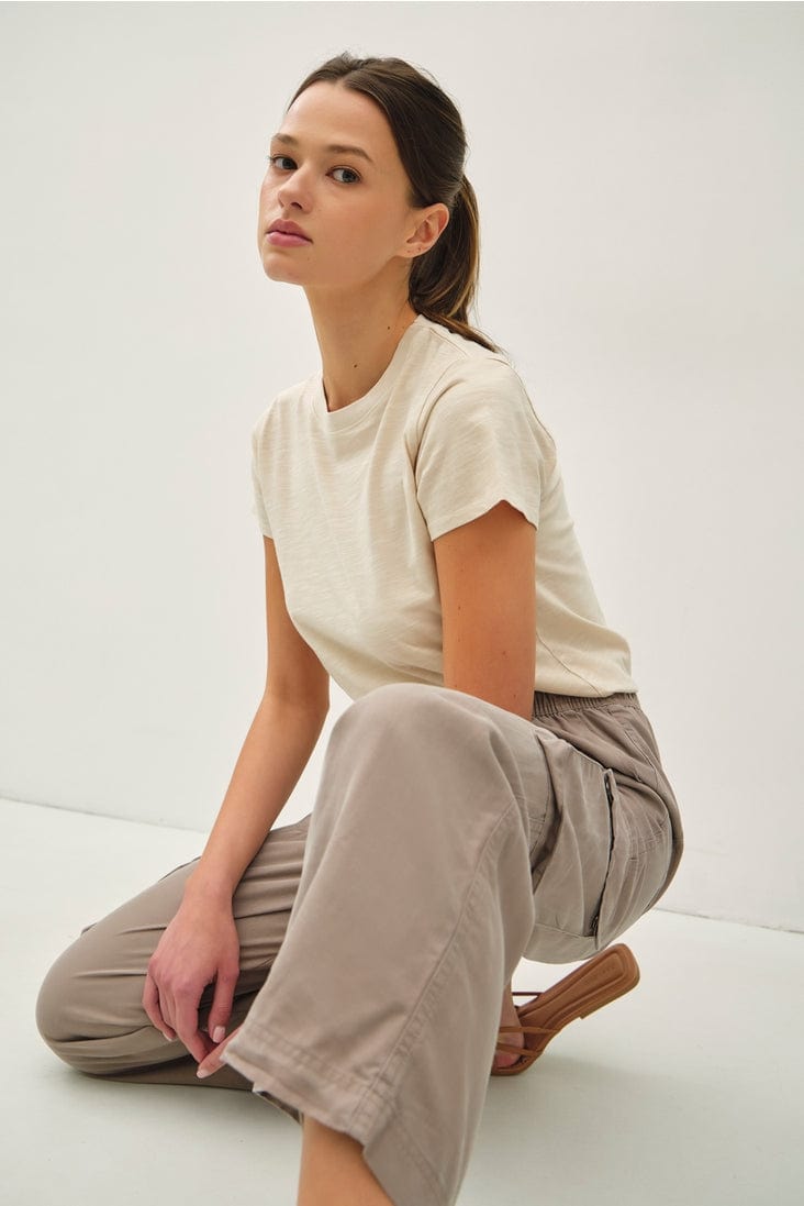 Be Cool Tencel High Rise Drawstring Wide Leg Cargo Pants in Greige - Little Miss Muffin Children & Home
