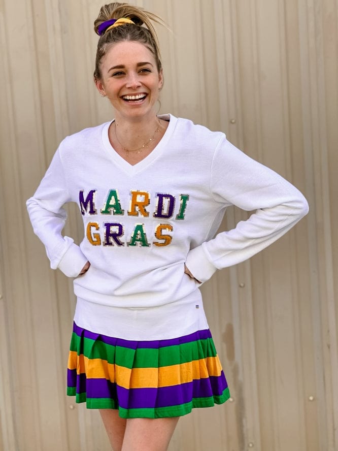 Mardi Gras Creations Mardi Gras Creations Sequin V-Neck Mardi Gras Sweater - Little Miss Muffin Children & Home