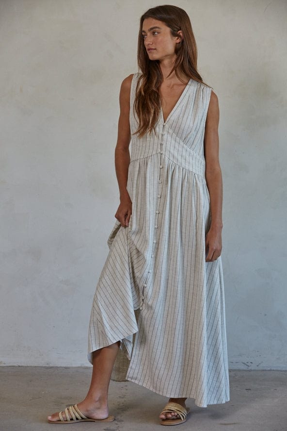By Together By Together Linen Striped Buttondown Maxi Dress - Little Miss Muffin Children & Home