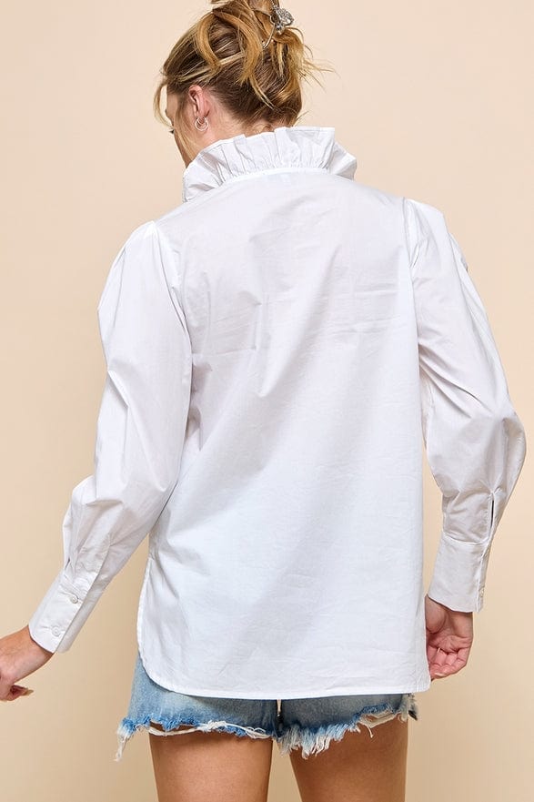 Cezele Cezele Ruffle Collar Button Down Blouse in White - Little Miss Muffin Children & Home