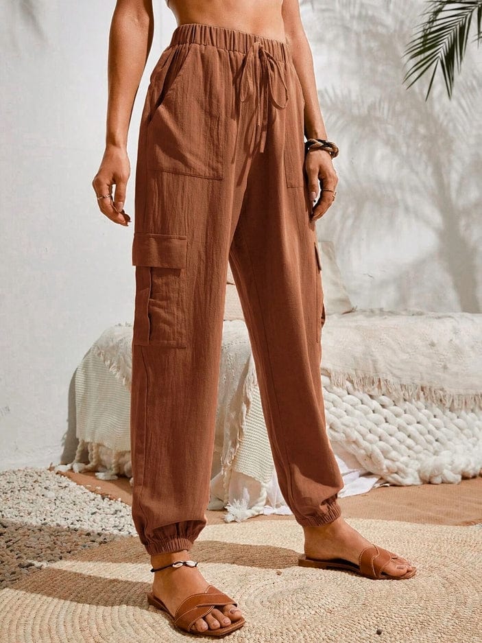 Rosa Clothing Rosa Clothing Trousers Pocket Casual Cargo Pants in Brown - Little Miss Muffin Children & Home