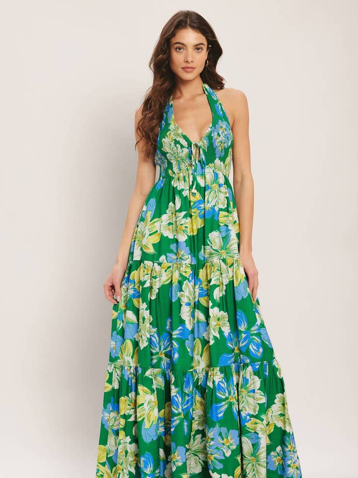flying tomato green dress Floral Halter Neck Maxi in at Nordstrom, Size Small Indianwear Bridalwear Asianwear Designerwear Pakistaniwear in CRAWLEY