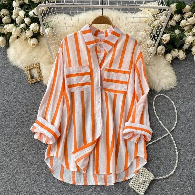 FurDecoration Casual Orange & White Striped Loose Blouse - Little Miss Muffin Children & Home