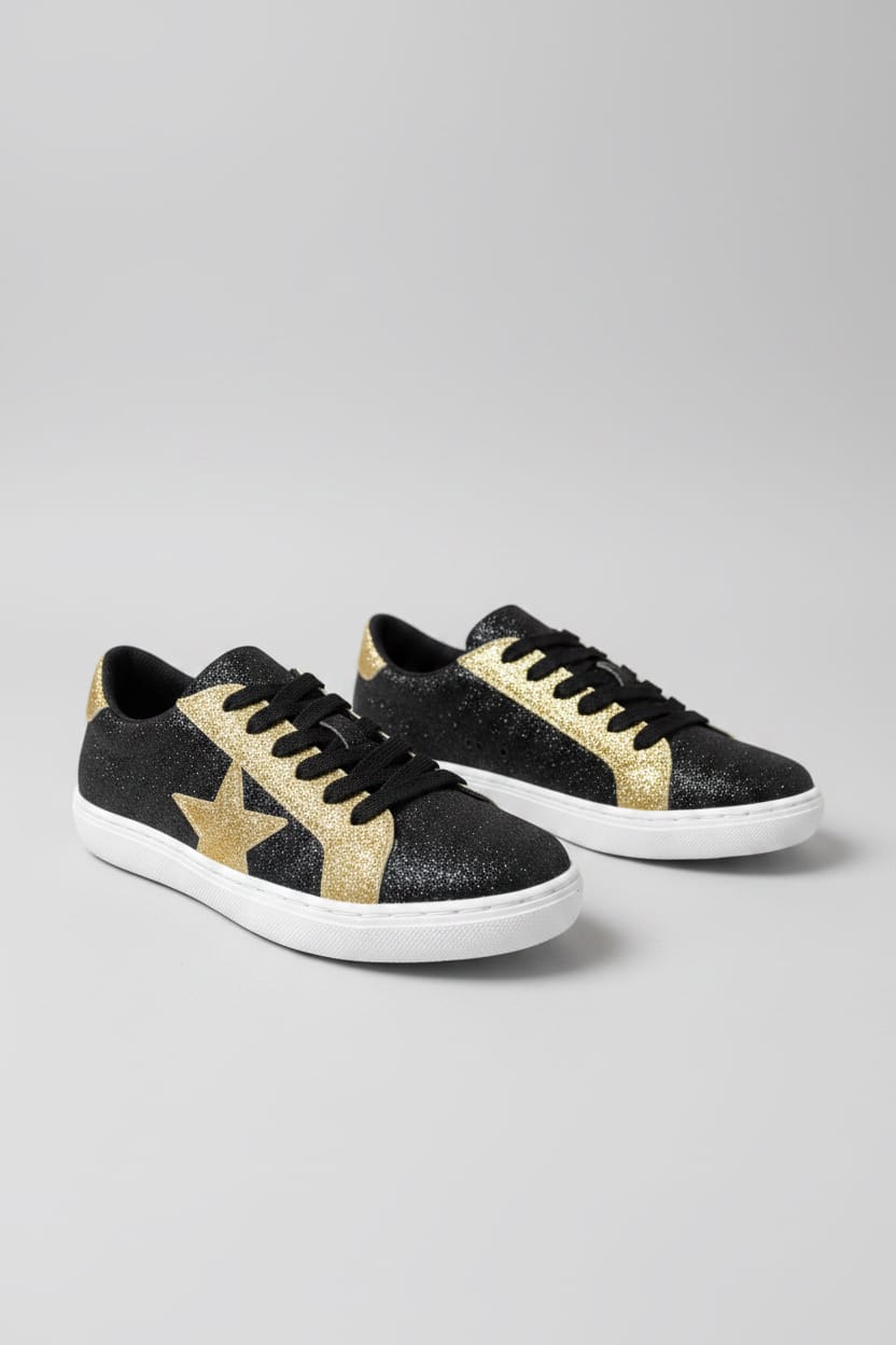 Ladies Black & Gold Sneakers