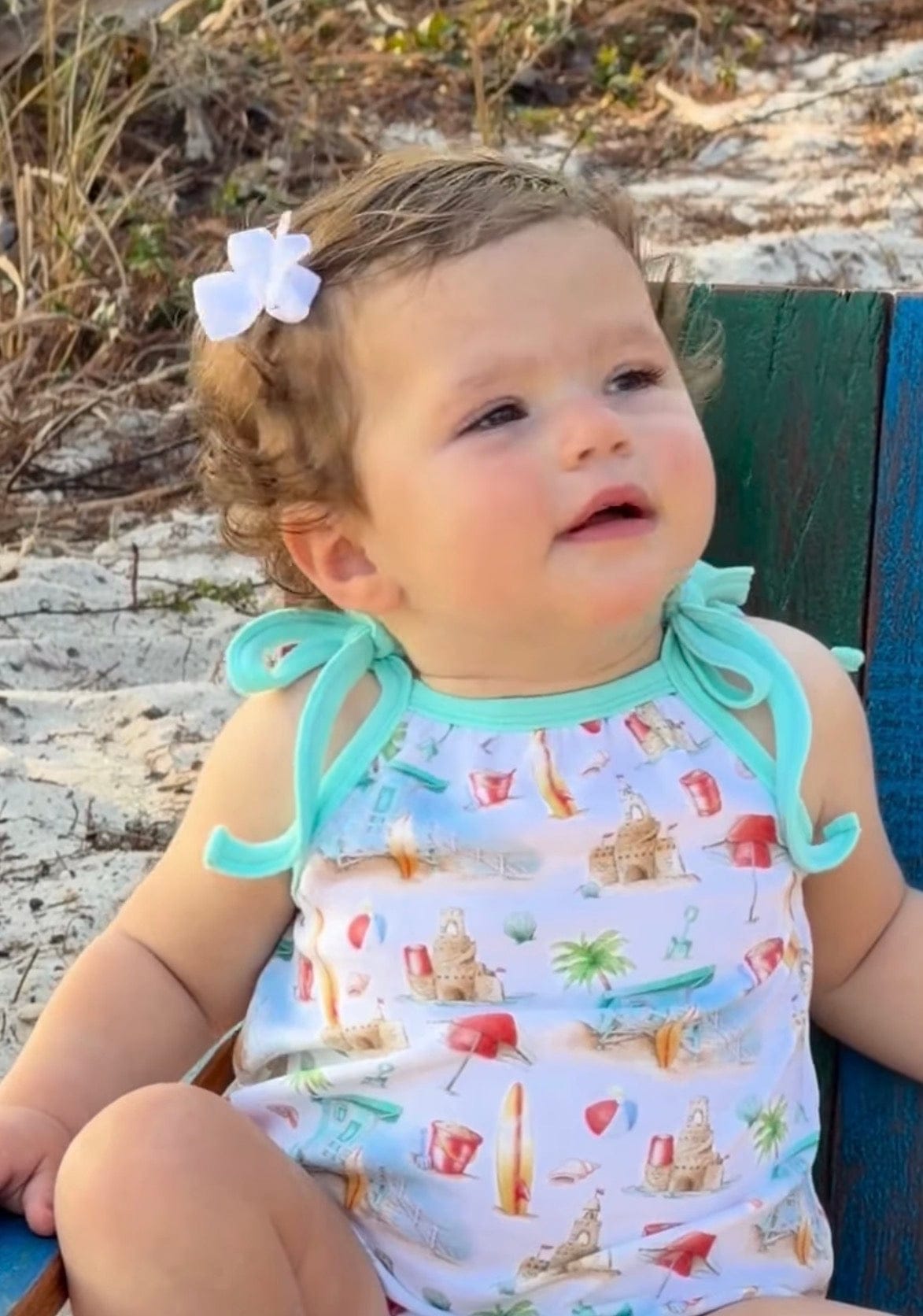 Beach Day Organic Cotton Shoulder-Tie Onesie