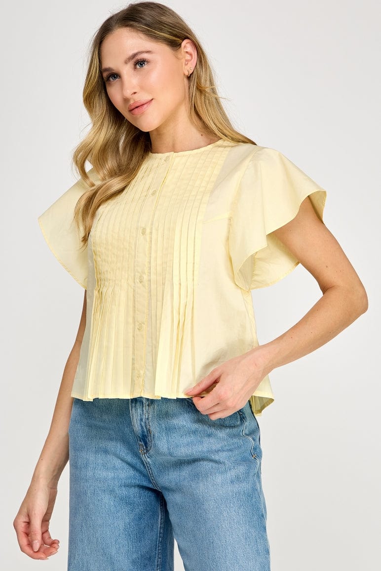 Ellison Ellison Flutter Sleeve Pintuck Pleated Front Top - Little Miss Muffin Children & Home