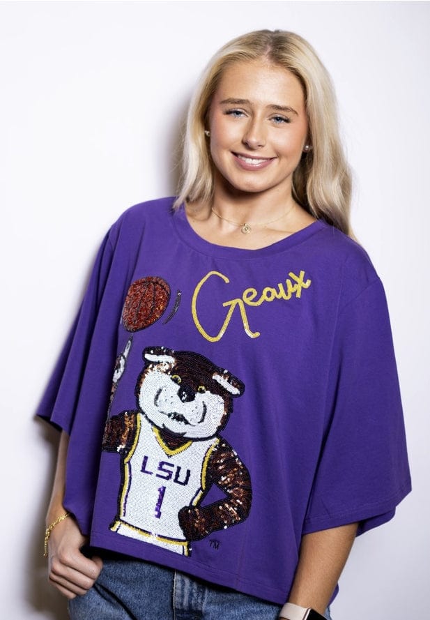 Bomb Designs Geaux Mike (Licensed By LSU) Women's Oversized Sequin - Little Miss Muffin Children & Home