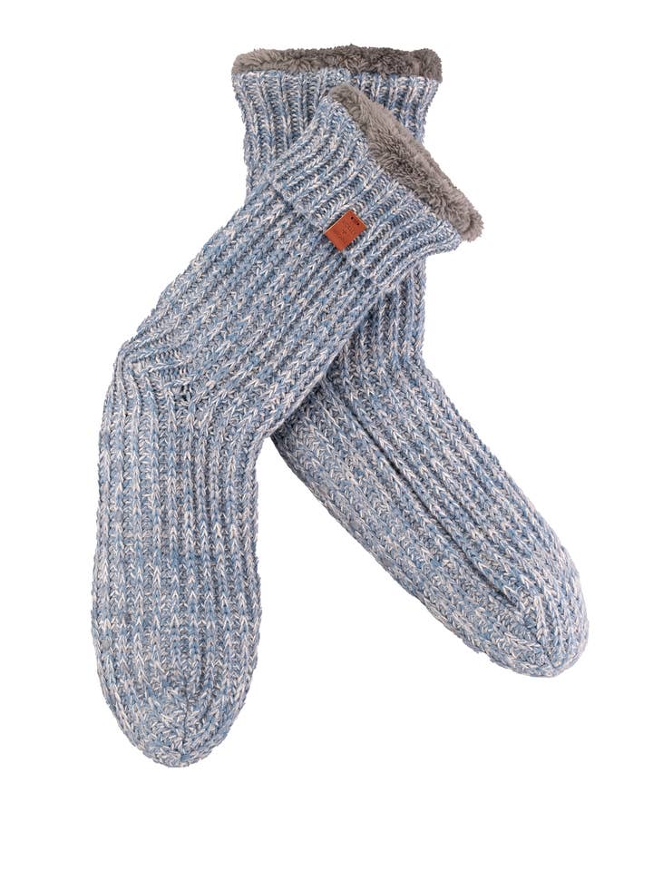 Lined Slipper Socks Retro Blue Twist