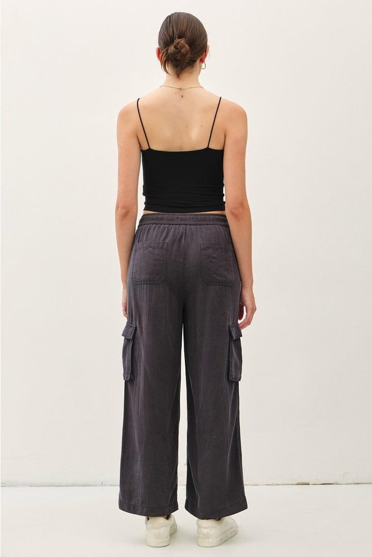 Be Cool Tencel High Rise Drawstring Wide Leg Cargo Pants in Charcoal - Little Miss Muffin Children & Home