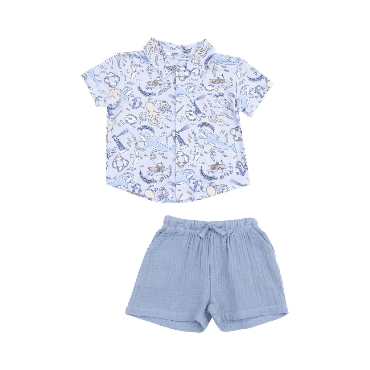 Angel Dear Angel Dear Nautical Notebook Button Down Bamboo Polo And Muslin Short - Little Miss Muffin Children & Home