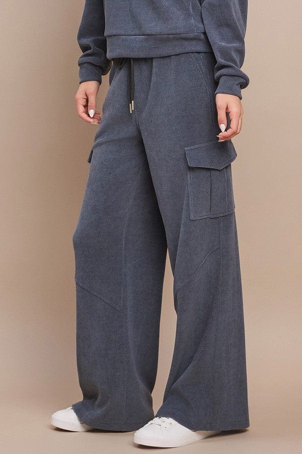 Yelete Yelete Corduroy Wide Leg Cargo Pants in Denim - Little Miss Muffin Children & Home