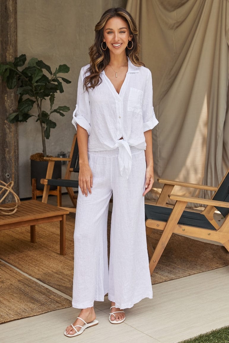 Milio Milano Milio Milano Smocked Waist Linen Palazzo Pants - Little Miss Muffin Children & Home