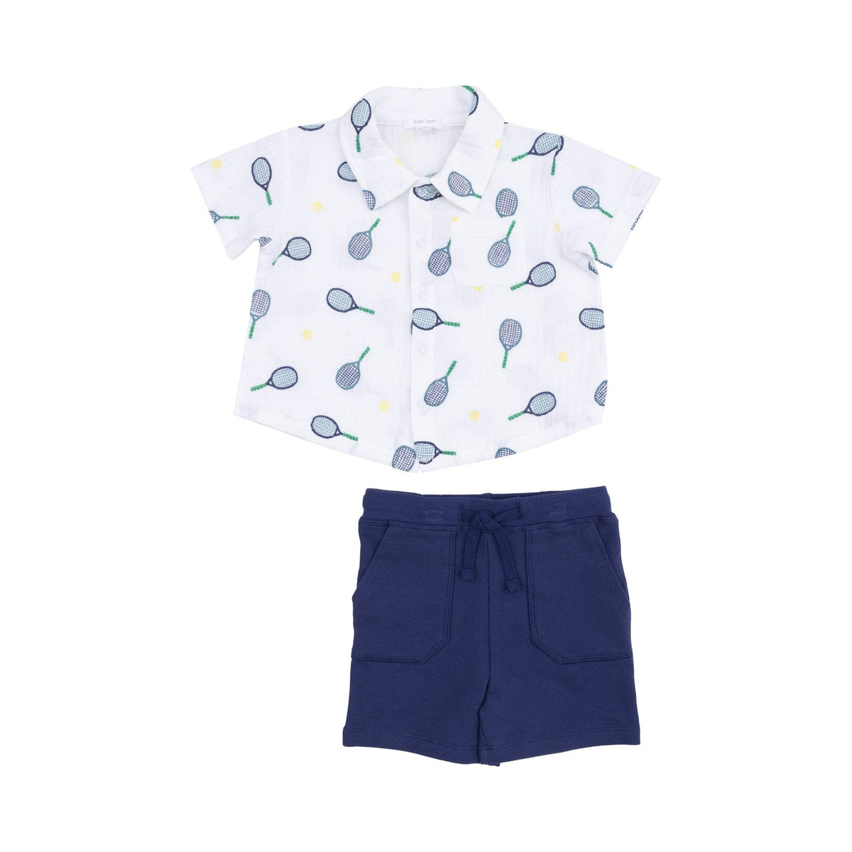 Angel Dear Angel Dear Tennis Button Down Polo Muslin with French Terry Short - Little Miss Muffin Children & Home