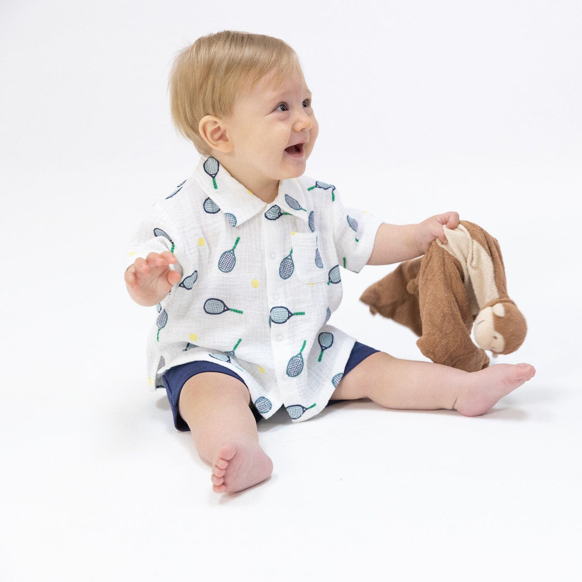 Angel Dear Angel Dear Tennis Button Down Polo Muslin with French Terry Short - Little Miss Muffin Children & Home