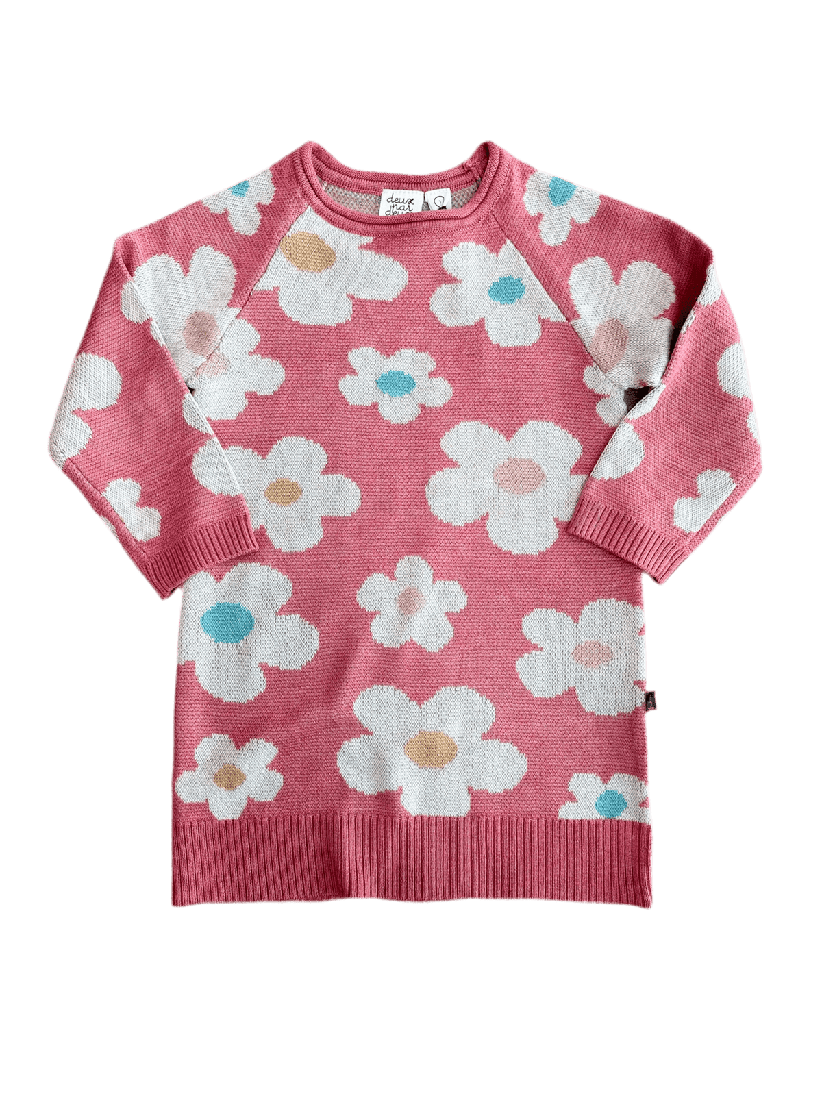Pink floral knit girls dress