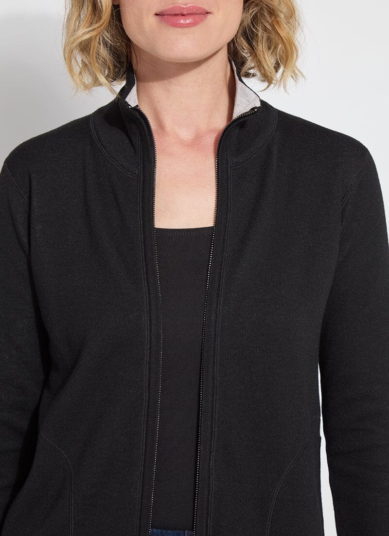Lyssé Reversible Cashmere Zip-Up Cardigan – Black/Pearl Grey Melange
