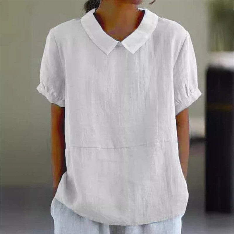 FurDecoration Loose Fit Peter Pan Collar White Linen Shirt - Little Miss Muffin Children & Home