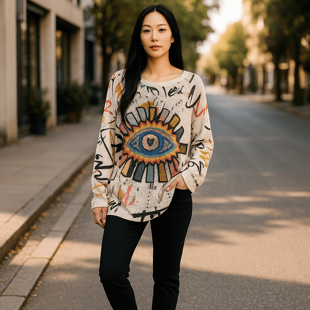 Loowie Evil Eye Print Round Neck Knit Sweater - Little Miss Muffin Children & Home
