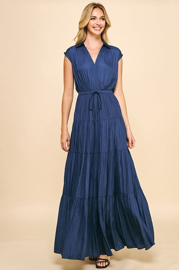 knee length dresses for ladies Sleeveless Tiered Maxi Dress in Dusty Navy