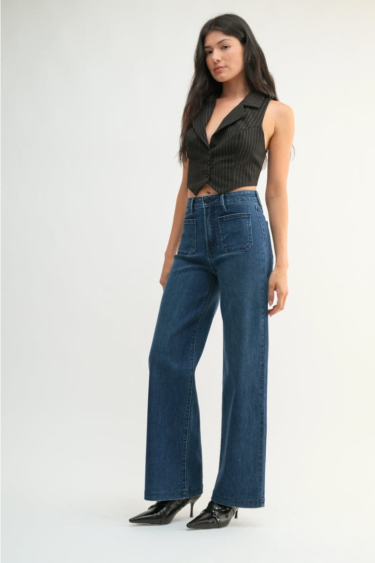Just Black Denim Mini Patch Pocket Wide Leg Jeans in Dark Denim - Little Miss Muffin Children & Home