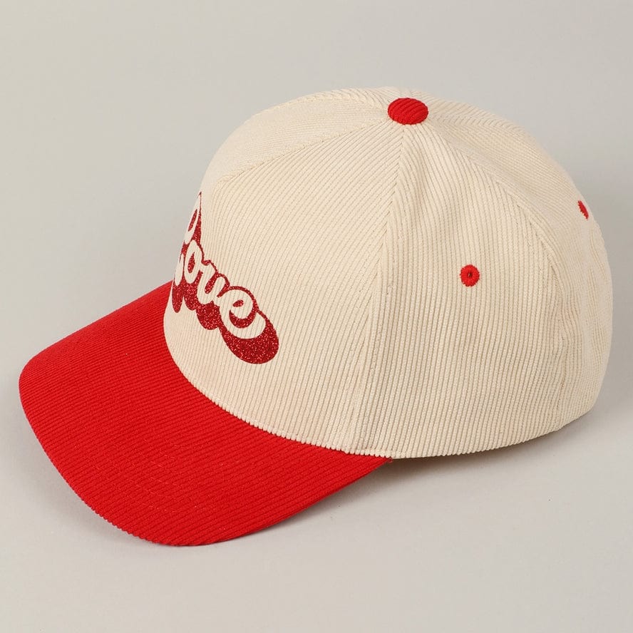 Fashion City Fashion City Love Glitter Bubble Letter Two-Tone Corduroy Cap, Red - Little Miss Muffin Children & Home