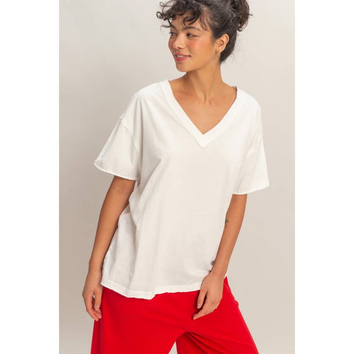 Double Zero Short Sleeve V-Neck T-Shirt in White - Little Miss Muffin Children & Home