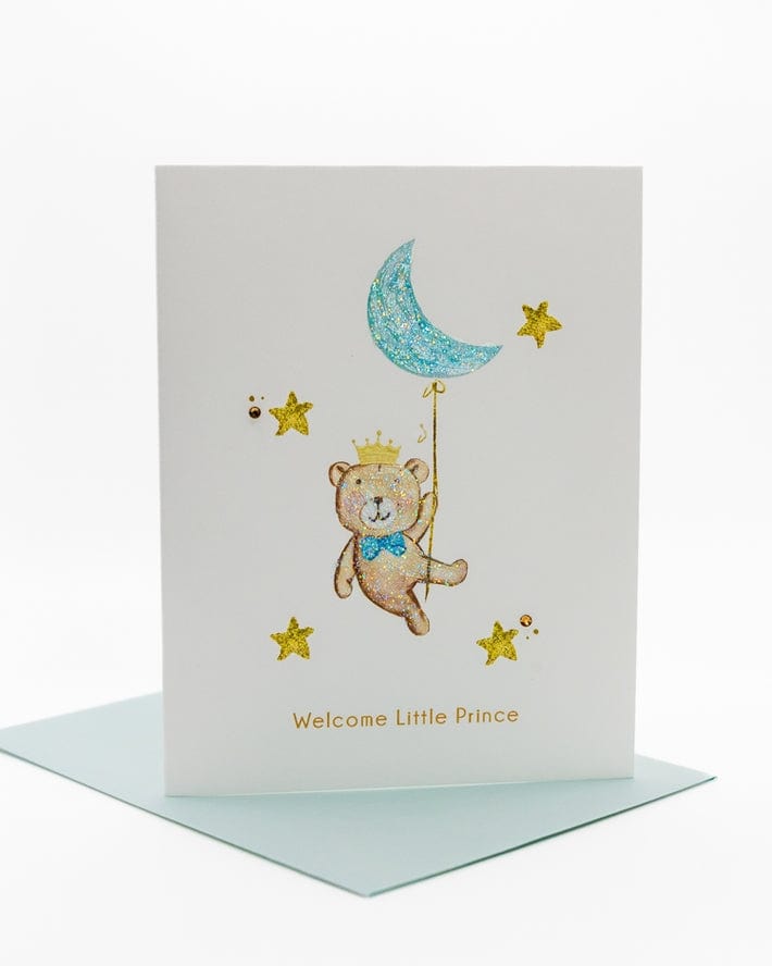 Lavender Vines 'Sweet Little Prince' Teddy Bear New Baby Greeting Card - Little Miss Muffin Children & Home
