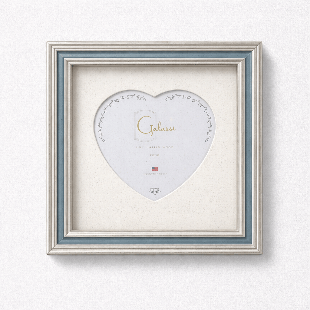 Silver with Light Blue Channel Frame 3x3 Heart Mat