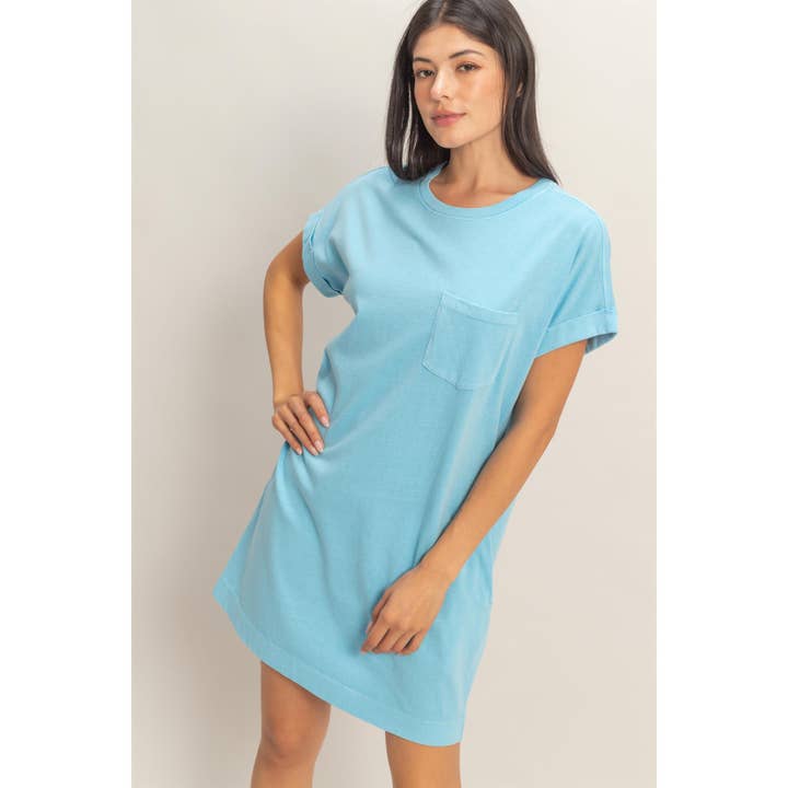 Double Zero Short Sleeve T-Shirt Dress with Side Pockets in Blue - Little Miss Muffin Children & Home