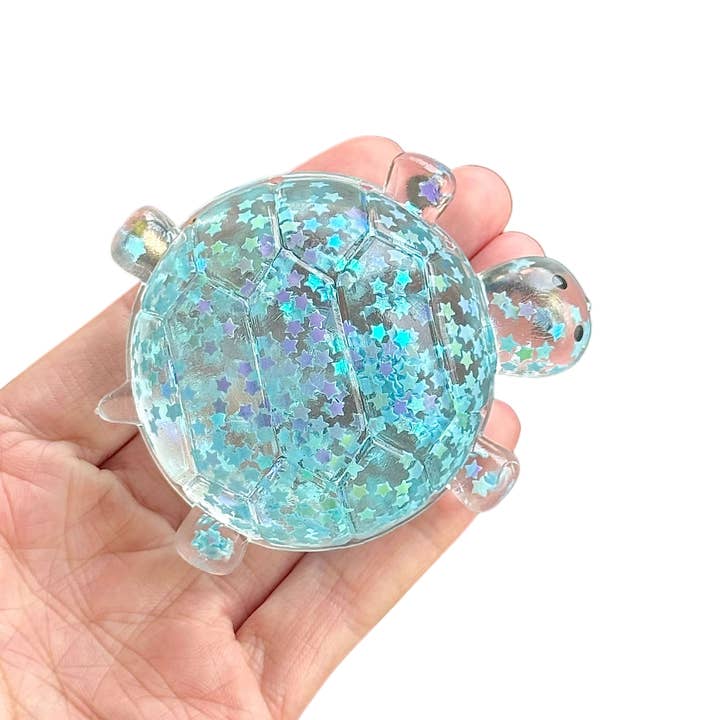 Glitter Turtle Squishy Stress Relief Toy with Taffy-Like Texture, 5 Available Colors