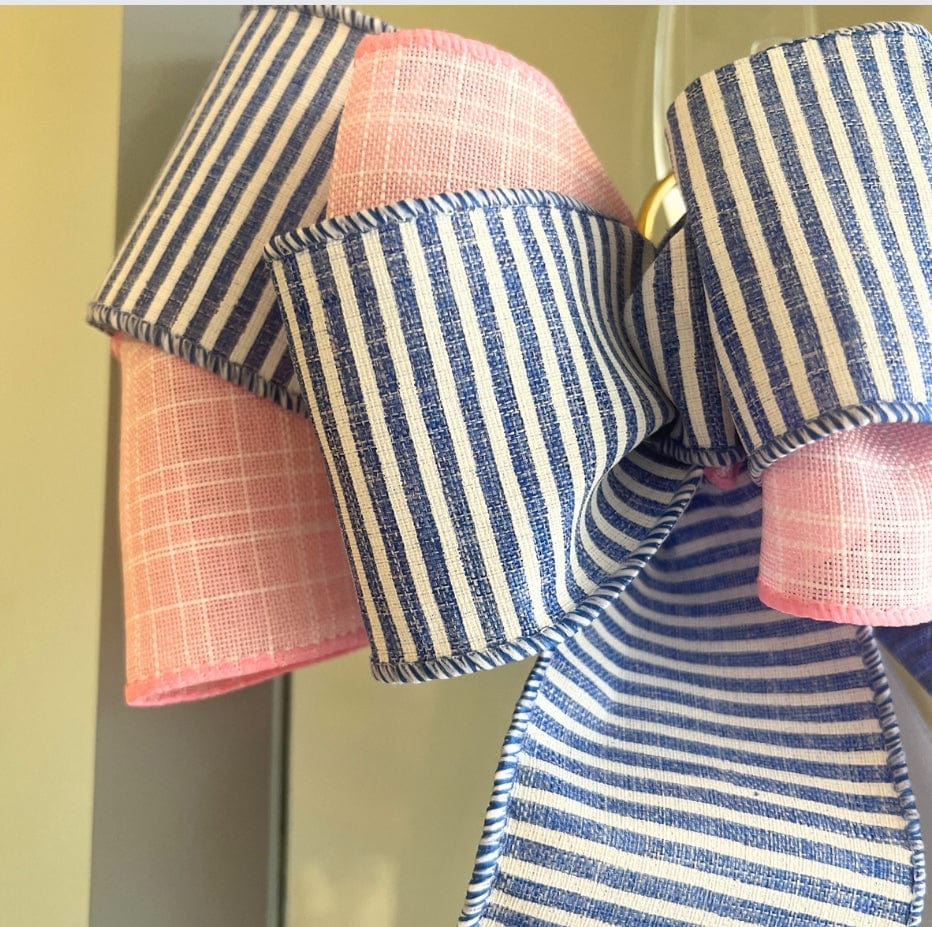 Front Porch Elegance Front Porch Elegance Hoppy Easter Door Hanger with Bow, Blue Stripe + Pink - Little Miss Muffin Children & Home