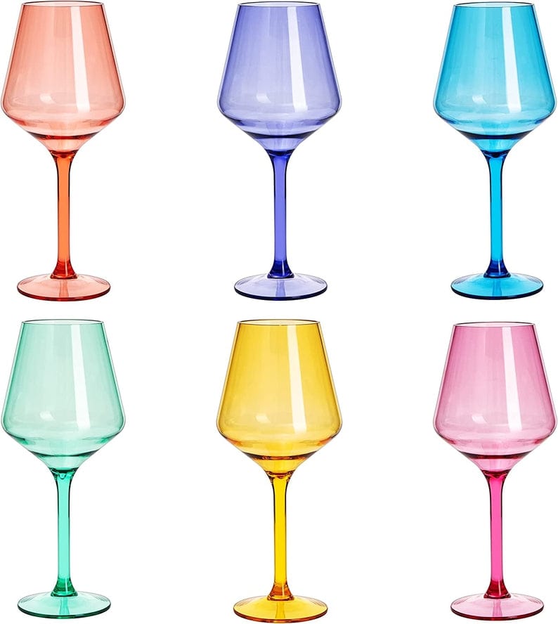 The Wine Savant / Khen Glassware Unbreakable Colored Stemmed Acrylic Wine Glasses Set of 6 - Little Miss Muffin Children & Home