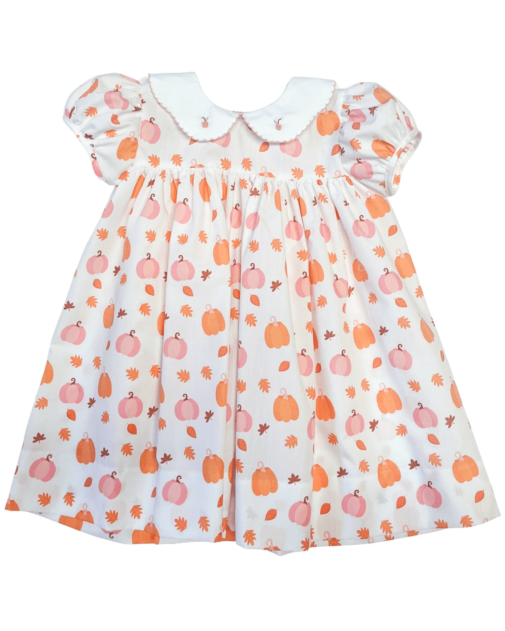 Kinley Fall Pumpkin Puff Sleeve Embroidered Collar Dress Fall Pumpkin / 3T
