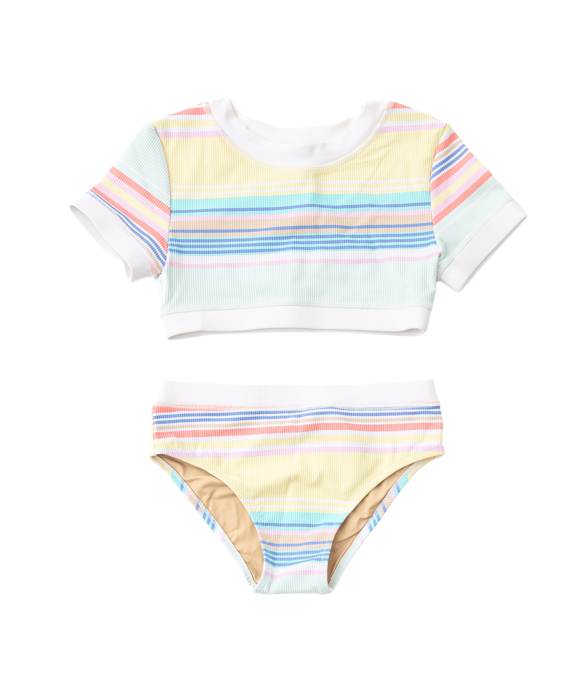 Surfer Stripe Ribbed Cropped Short Sleeve 2pc