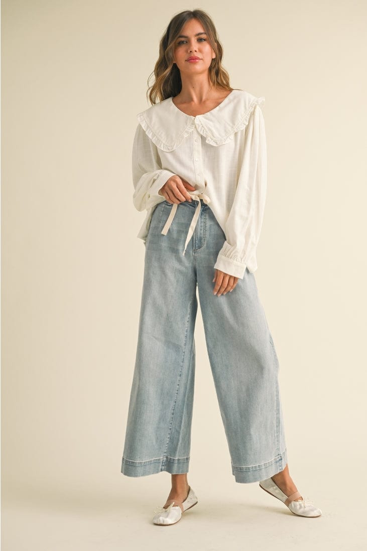 Miou Muse Washed Denim with Tie Front Pants - Little Miss Muffin Children & Home