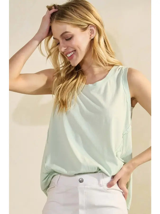 Soft Cotton Tank with Raw Edge Seams in Lime Cream