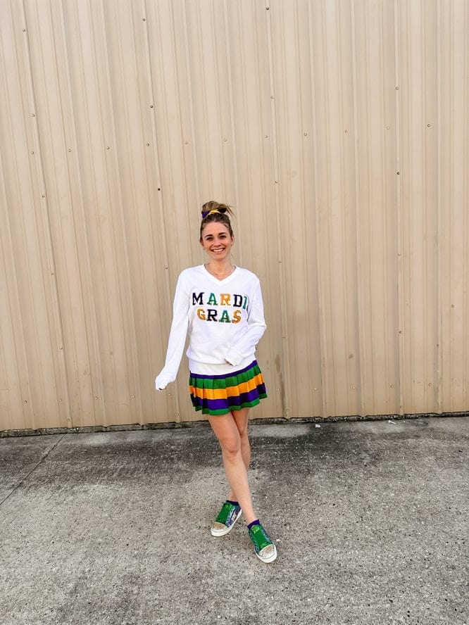 Mardi Gras Creations Mardi Gras Creations Sequin V-Neck Mardi Gras Sweater - Little Miss Muffin Children & Home